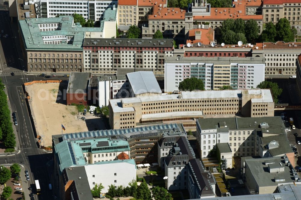 Berlin from the bird's eye view: Construction site to build a new multi-family residential complex Behrenstrasse - Wilhelmstrasse - Franzoesische Strasse in the district Mitte in Berlin, Germany