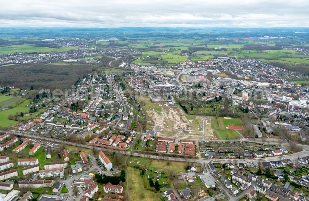 Aerial photograph Hamm - Construction site to build a new multi-family residential complex on Beisenkamp in the district Hamm-Sueden in Hamm in the state North Rhine-Westphalia, Germany. former Cromwell Barracks Hamm