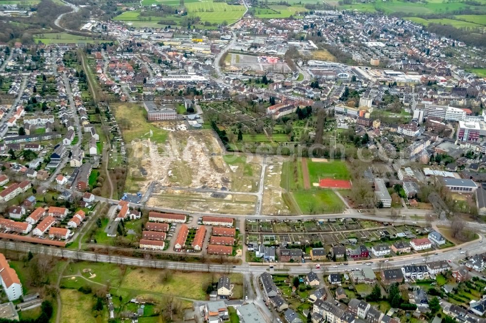 Hamm from above - Construction site to build a new multi-family residential complex on Beisenkamp in the district Hamm-Sueden in Hamm in the state North Rhine-Westphalia, Germany. former Cromwell Barracks Hamm