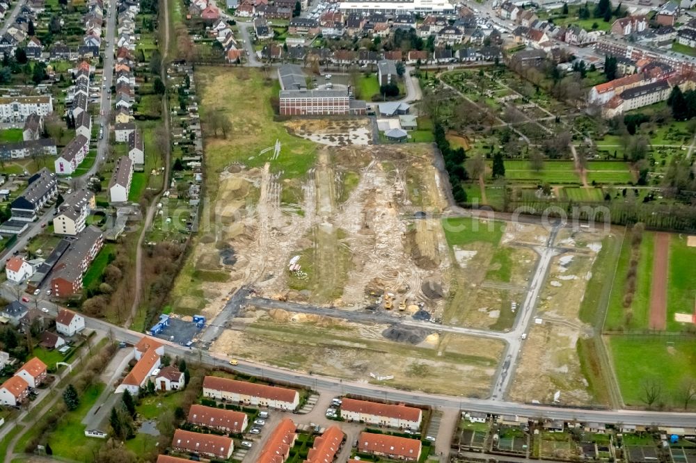 Aerial image Hamm - Construction site to build a new multi-family residential complex on Beisenkamp in the district Hamm-Sueden in Hamm in the state North Rhine-Westphalia, Germany. former Cromwell Barracks Hamm