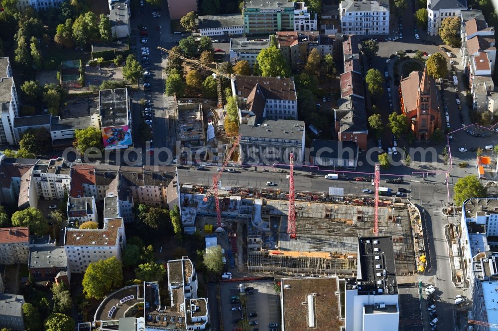 Aerial photograph Berlin - Construction site to build a new multi-family residential complex of Kurfuerstenstrasse 41-44 Grundstuecks GmbH on Kurfuerstenstrasse corner Genthiner Strasse in Berlin, Germany