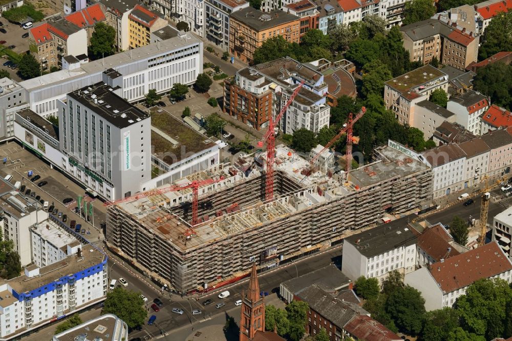 Berlin from the bird's eye view: Construction site to build a new multi-family residential complex of Kurfuerstenstrasse 41-44 Grundstuecks GmbH on Kurfuerstenstrasse corner Genthiner Strasse in Berlin, Germany