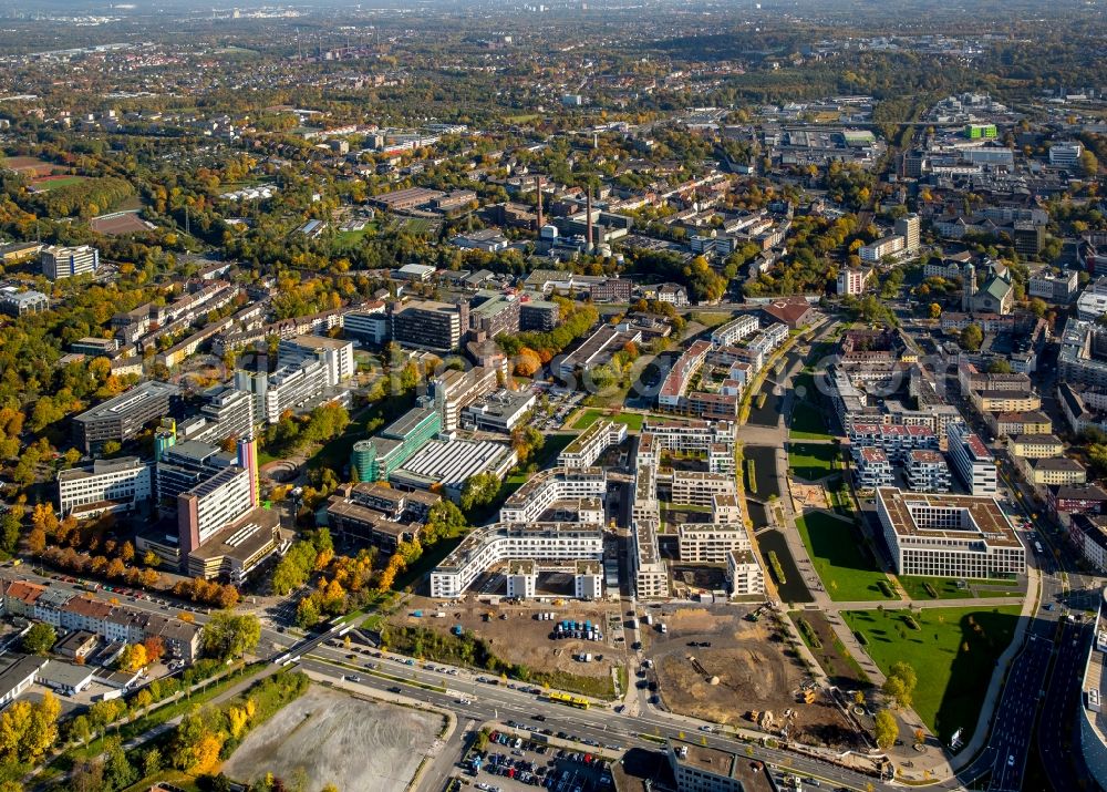 Aerial image Essen - Construction site to build a new multi-family residential complex am Berliner Platz in der Gruenen Mitte in Essen in the state North Rhine-Westphalia