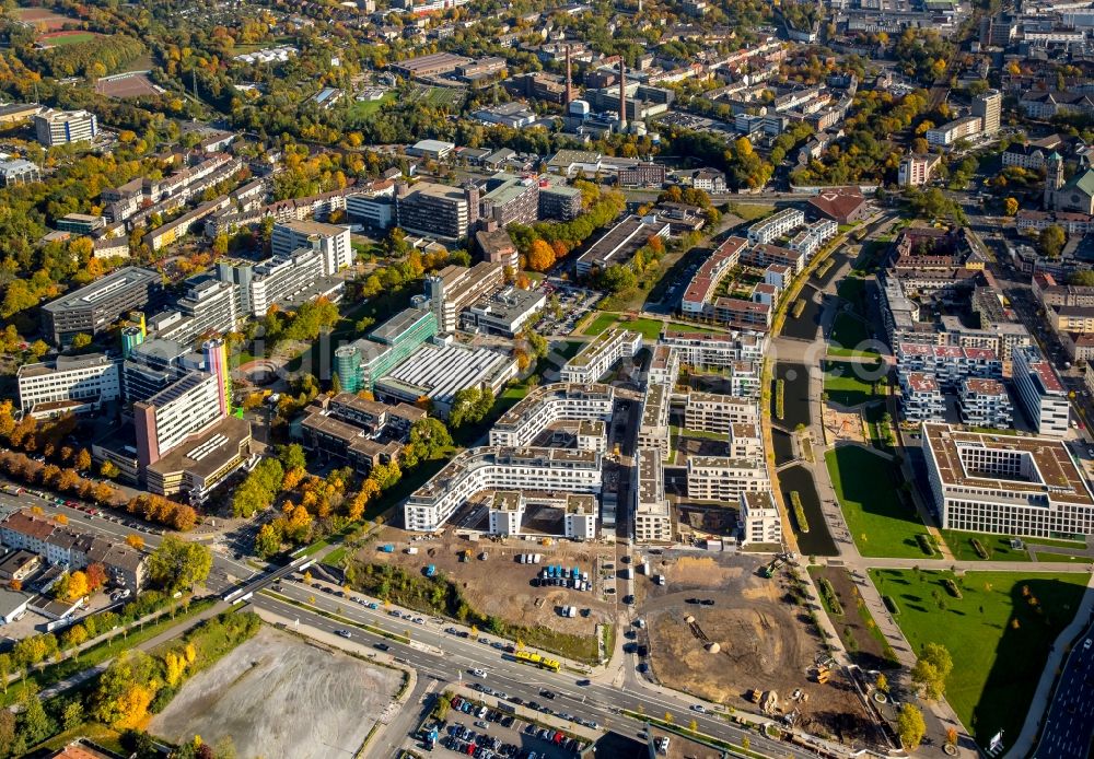 Aerial photograph Essen - Construction site to build a new multi-family residential complex am Berliner Platz in der Gruenen Mitte in Essen in the state North Rhine-Westphalia