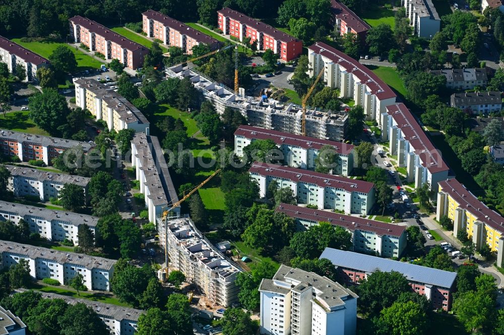 Nürnberg from above - Construction site to build a new multi-family residential complex on Bernadottestrasse - Nansenstrasse - Ossietzkystrasse in the district Suendersbuehl in Nuremberg in the state Bavaria, Germany