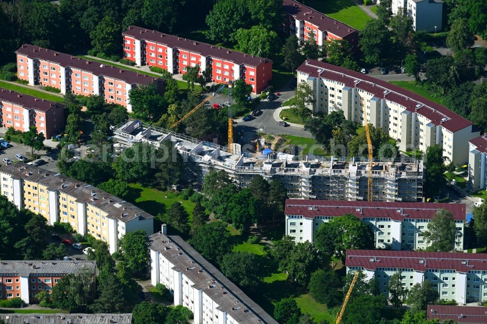 Nürnberg from above - Construction site to build a new multi-family residential complex on Bernadottestrasse - Nansenstrasse - Ossietzkystrasse in the district Suendersbuehl in Nuremberg in the state Bavaria, Germany