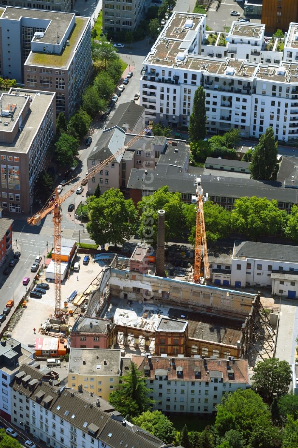 Frankfurt am Main from above - Construction site to build a new multi-family residential complex of BFL Investment GmbH on Voltastrasse - Kuhwaldstrasse - Ohmstrasse in Frankfurt in the state Hesse, Germany