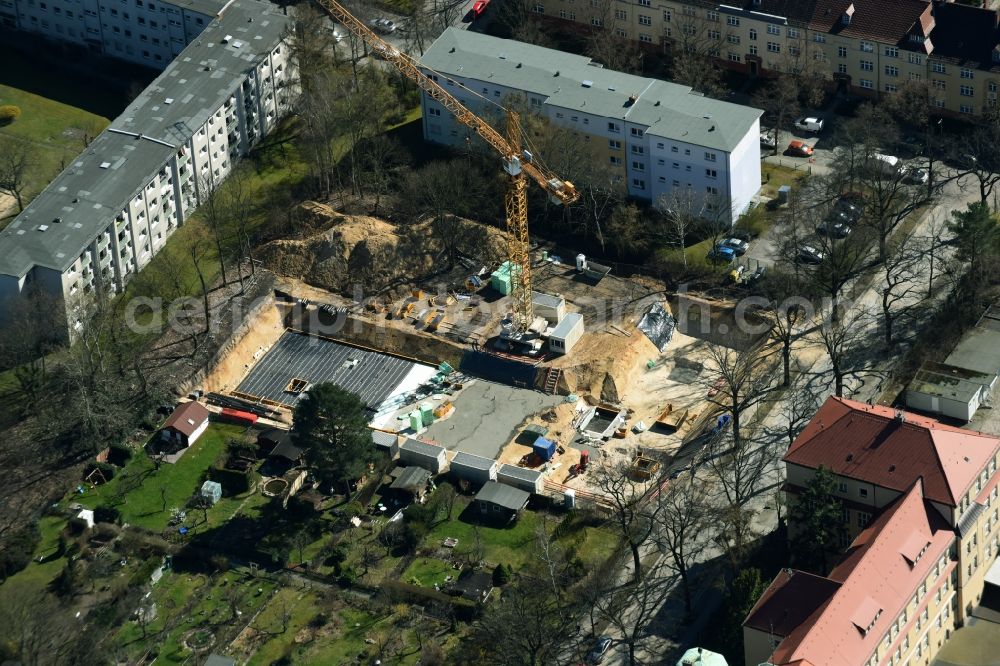 Berlin from above - Construction site to build a new multi-family residential complex of Bilfinger SE on Prinzenstrasse - Kueterstrasse destrict Mariendorf in Berlin in Germany