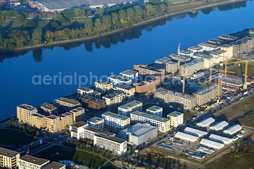 Aerial image Bremen - Construction site to build a new multi-family residential complex BlauHaus of GEWOBA on Herzogin-Cecilie-Allee in Bremen, Germany