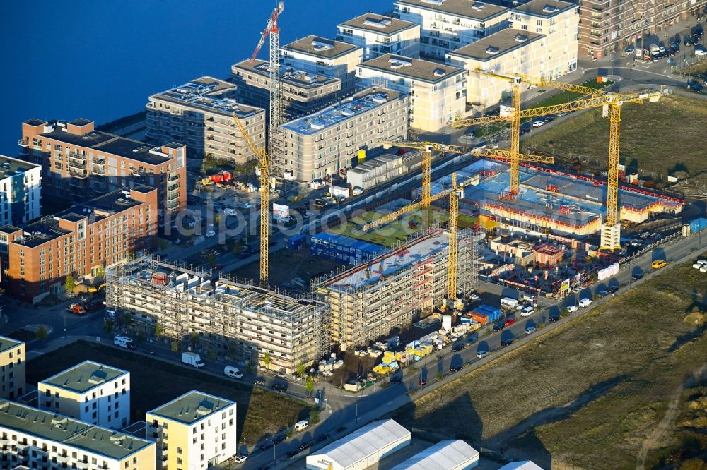 Aerial photograph Bremen - Construction site to build a new multi-family residential complex BlauHaus of GEWOBA on Herzogin-Cecilie-Allee in Bremen, Germany