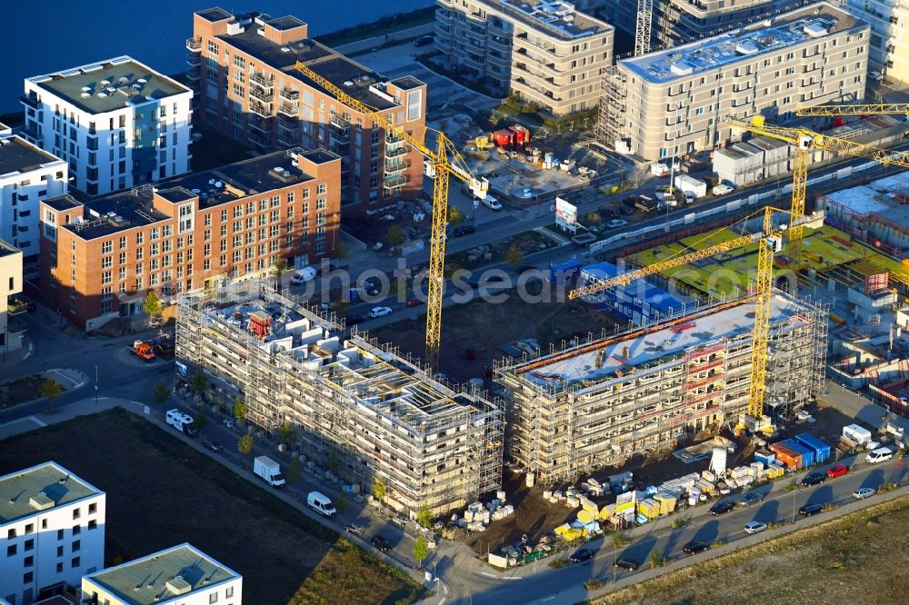 Bremen from above - Construction site to build a new multi-family residential complex BlauHaus of GEWOBA on Herzogin-Cecilie-Allee in Bremen, Germany