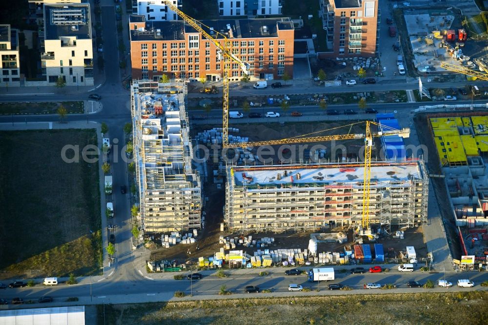 Aerial image Bremen - Construction site to build a new multi-family residential complex BlauHaus of GEWOBA on Herzogin-Cecilie-Allee in Bremen, Germany