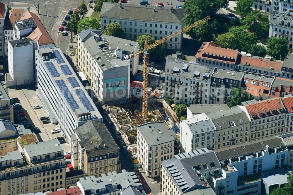 Aerial photograph Leipzig - Construction site to build a new multi-family residential complex of Bonava Deutschland GmbH on Lortzingstrasse in Leipzig in the state Saxony, Germany