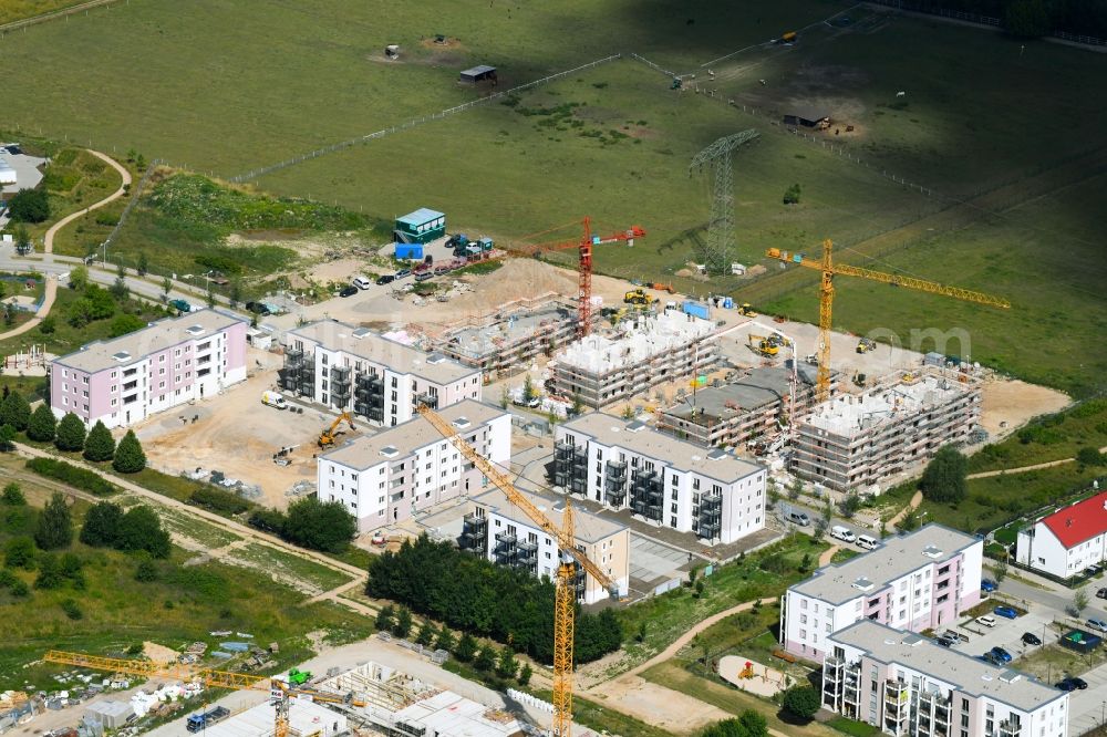 Aerial image Schönefeld - Construction site to build a new multi-family residential complex of Bonava Deutschland GmbH on Bertolt-Brecht-Allee in Schoenefeld in the state Brandenburg, Germany