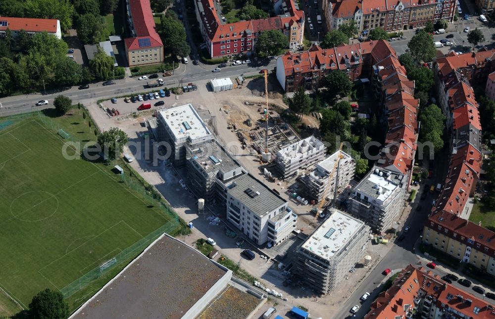 Erfurt from above - Construction site to build a new multi-family residential complex Borntalbogen on Borntalweg in Erfurt in the state Thuringia, Germany