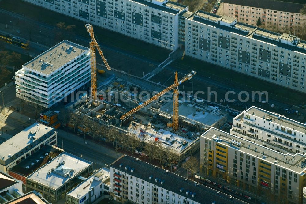 Aerial photograph Dresden - Construction site to build a new multi-family residential complex Boulevard am Wall II - Merkur 3 on Wallstrasse in the district Wilsdruffer Vorstadt in Dresden in the state Saxony, Germany