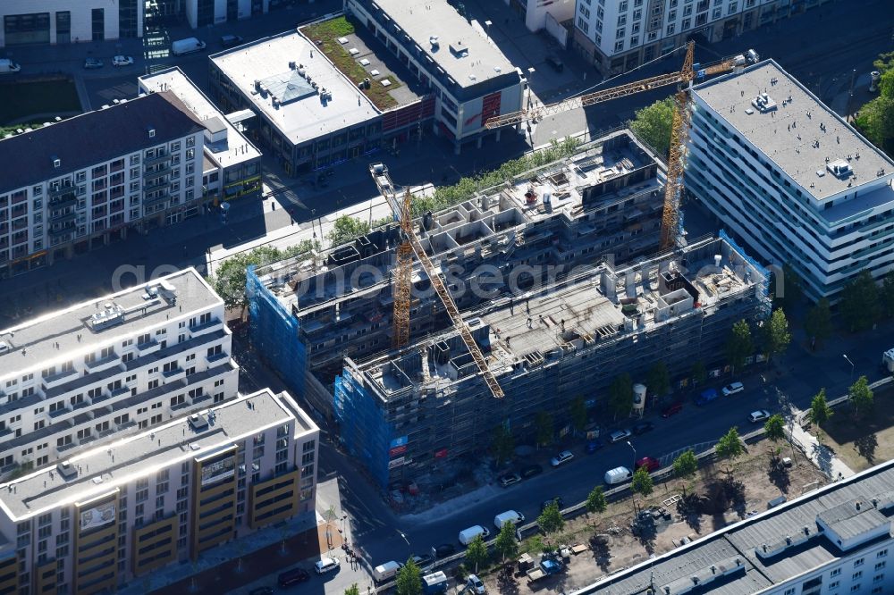 Dresden from above - Construction site to build a new multi-family residential complex Boulevard am Wall II - Merkur 3 on Wallstrasse in the district Wilsdruffer Vorstadt in Dresden in the state Saxony, Germany