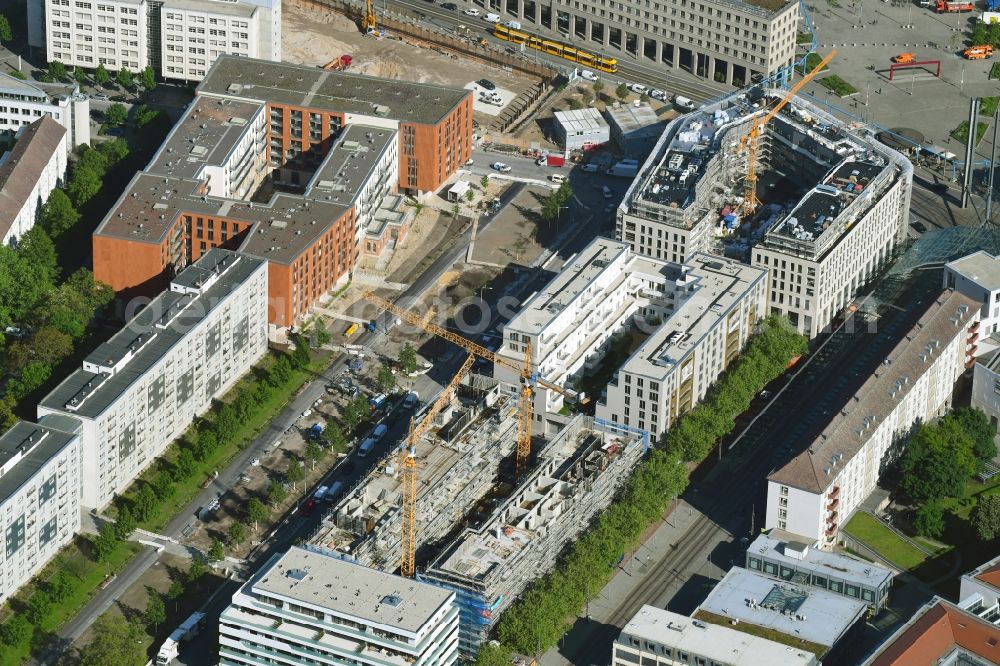 Dresden from above - Construction site to build a new multi-family residential complex Boulevard am Wall II - Merkur 3 on Wallstrasse in the district Wilsdruffer Vorstadt in Dresden in the state Saxony, Germany