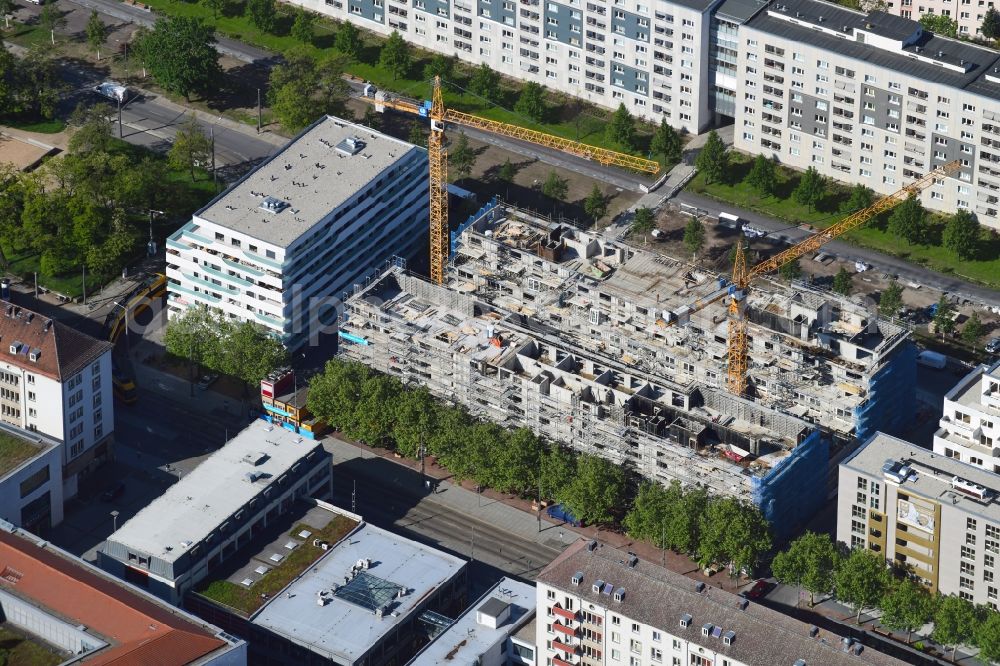 Aerial photograph Dresden - Construction site to build a new multi-family residential complex Boulevard am Wall II - Merkur 3 on Wallstrasse in the district Wilsdruffer Vorstadt in Dresden in the state Saxony, Germany