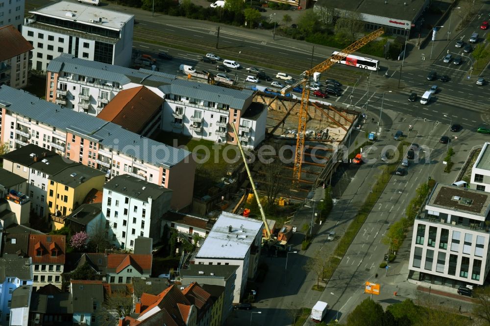 Rostock from above - Construction site to build a new multi-family residential complex of Bouwfonds IM Deutschland GmbH Am Voegenteich - August-Bebel-Strasse in Rostock in the state Mecklenburg - Western Pomerania, Germany