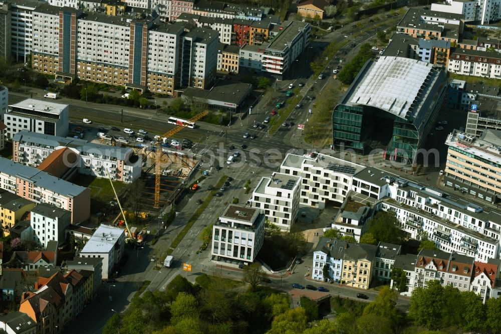 Aerial image Rostock - Construction site to build a new multi-family residential complex of Bouwfonds IM Deutschland GmbH Am Voegenteich - August-Bebel-Strasse in Rostock in the state Mecklenburg - Western Pomerania, Germany