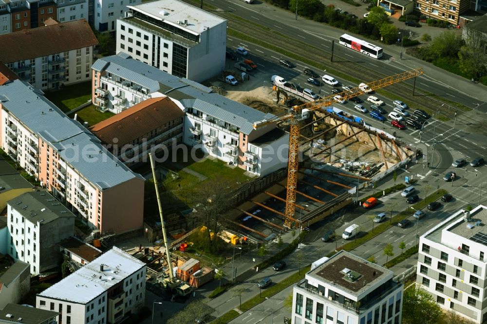 Aerial photograph Rostock - Construction site to build a new multi-family residential complex of Bouwfonds IM Deutschland GmbH Am Voegenteich - August-Bebel-Strasse in Rostock in the state Mecklenburg - Western Pomerania, Germany