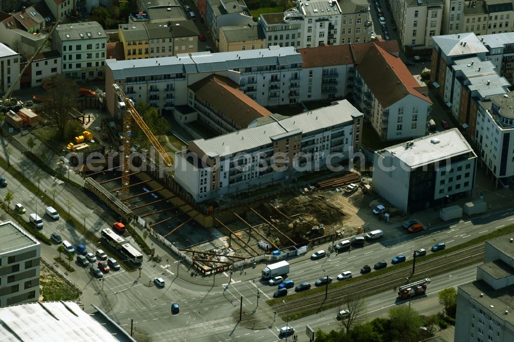 Aerial image Rostock - Construction site to build a new multi-family residential complex of Bouwfonds IM Deutschland GmbH Am Voegenteich - August-Bebel-Strasse in Rostock in the state Mecklenburg - Western Pomerania, Germany