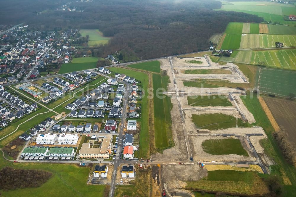 Brechten from the bird's eye view: Construction site to build a new multi-family residential complex Brechtener Heide in Brechten in the state North Rhine-Westphalia, Germany