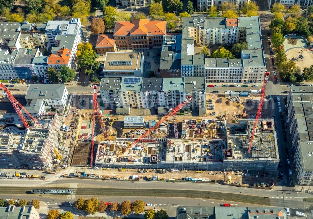 Magdeburg from the bird's eye view: Construction site to build a new multi-family residential complex Breiter Weg - Danzstrasse in Magdeburg in the state Saxony-Anhalt, Germany