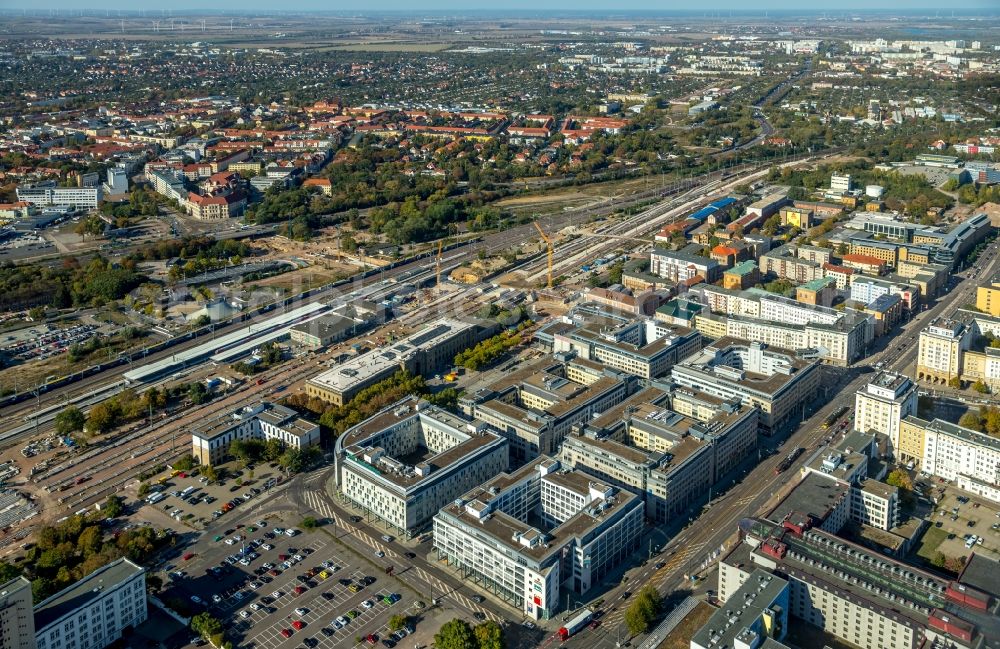 Magdeburg from above - Construction site to build a new multi-family residential complex Breiter Weg - Danzstrasse in Magdeburg in the state Saxony-Anhalt, Germany