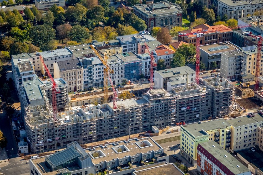 Magdeburg from above - Construction site to build a new multi-family residential complex Breiter Weg - Danzstrasse in Magdeburg in the state Saxony-Anhalt, Germany