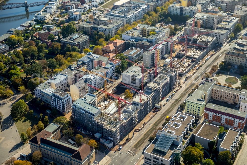 Magdeburg from above - Construction site to build a new multi-family residential complex Breiter Weg - Danzstrasse in Magdeburg in the state Saxony-Anhalt, Germany