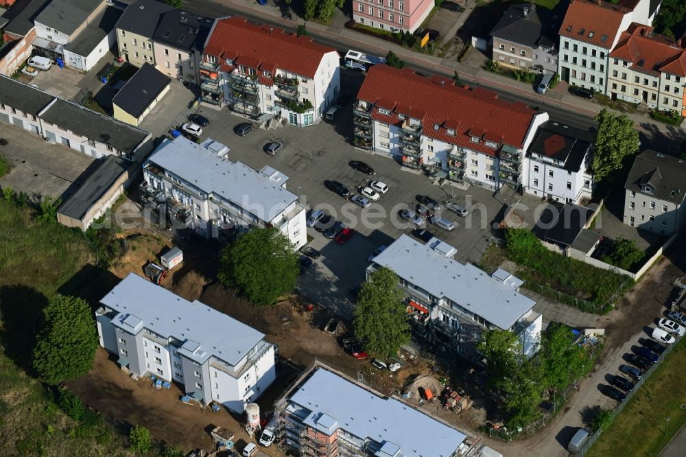 Aerial image Bernau - Construction site to build a new multi-family residential complex on Breitscheidstrasse in Bernau in the state Brandenburg, Germany