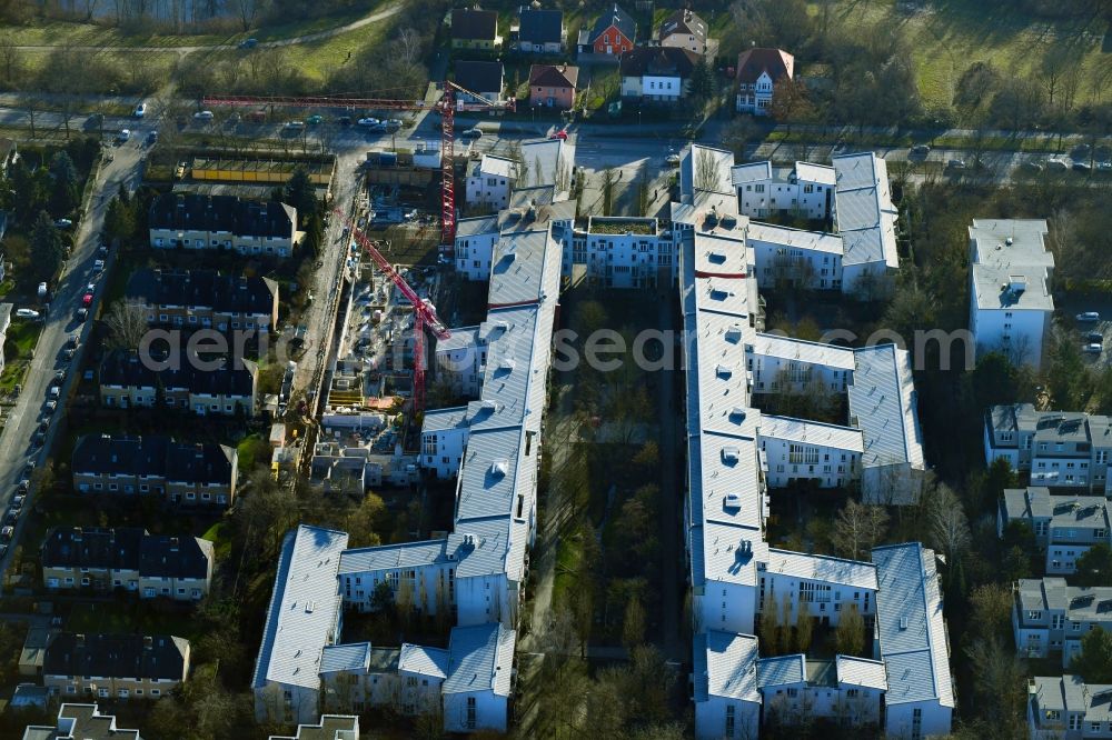 Berlin from the bird's eye view: Construction site to build a new multi-family residential complex Britzer Strasse in the district Mariendorf in Berlin, Germany