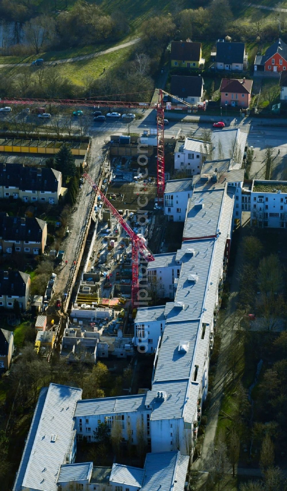 Aerial image Berlin - Construction site to build a new multi-family residential complex Britzer Strasse in the district Mariendorf in Berlin, Germany