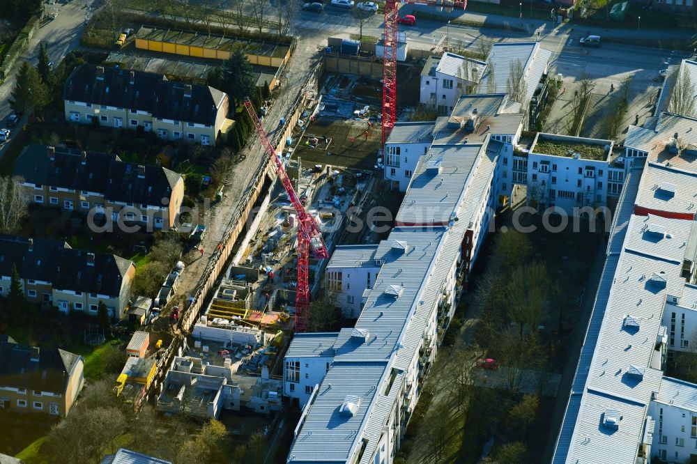 Aerial photograph Berlin - Construction site to build a new multi-family residential complex Britzer Strasse in the district Mariendorf in Berlin, Germany