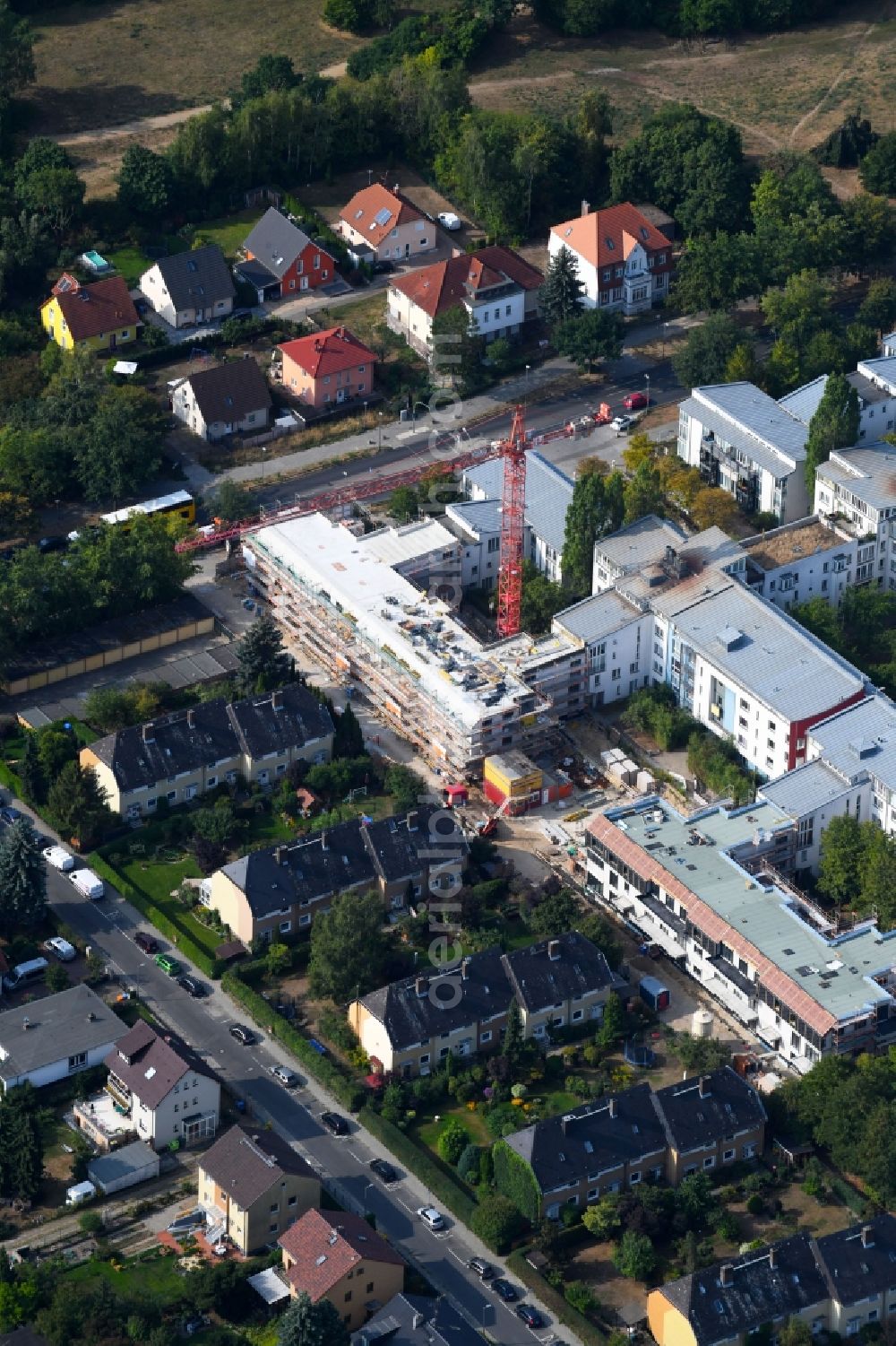 Aerial image Berlin - Construction site to build a new multi-family residential complex Britzer Strasse in the district Mariendorf in Berlin, Germany