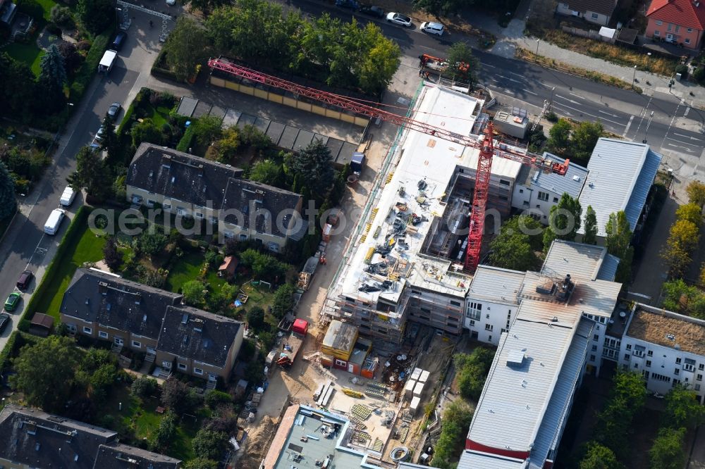 Aerial image Berlin - Construction site to build a new multi-family residential complex Britzer Strasse in the district Mariendorf in Berlin, Germany