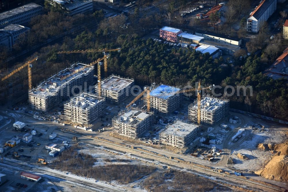 Aerial image Potsdam - Construction site to build a new multi-family residential complex at Heinrich-Mann-Avenue in the district Waldstadt I in Potsdam in the state Brandenburg. Involved company is Heinrich-Mann-Allee 95 Grundstuecksgesellschaft mbH