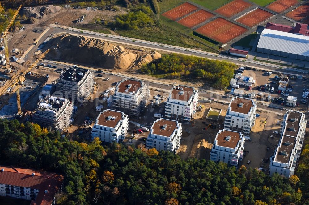 Aerial photograph Potsdam - Construction site to build a new multi-family residential complex at Heinrich-Mann-Avenue in the district Waldstadt I in Potsdam in the state Brandenburg. Involved company is Heinrich-Mann-Allee 95 Grundstuecksgesellschaft mbH