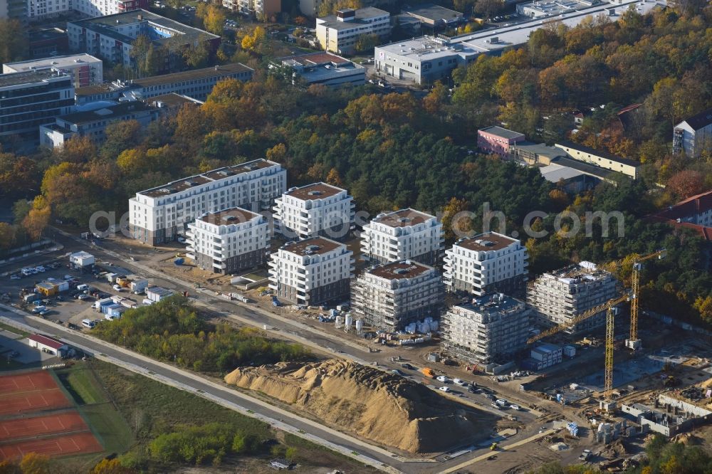 Aerial photograph Potsdam - Construction site to build a new multi-family residential complex at Heinrich-Mann-Avenue in the district Waldstadt I in Potsdam in the state Brandenburg. Involved company is Heinrich-Mann-Allee 95 Grundstuecksgesellschaft mbH