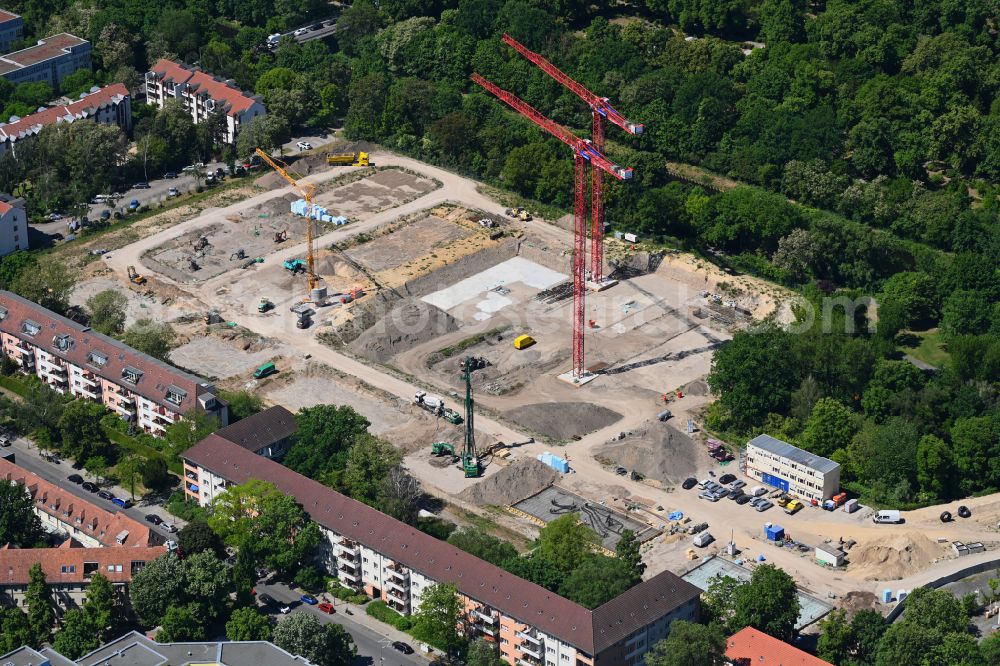 Aerial image Berlin - Construction site to build a new multi-family residential complex on Buschkrugallee in the district Britz in Berlin, Germany