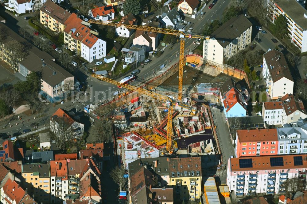 Aerial image Nürnberg - Construction site to build a new multi-family residential complex Carlina-Park on streets Schopenhauerstrasse - Hegelstrasse - Nietzschestrasse - Distelstrasse in the district Maxfeld in Nuremberg in the state Bavaria, Germany