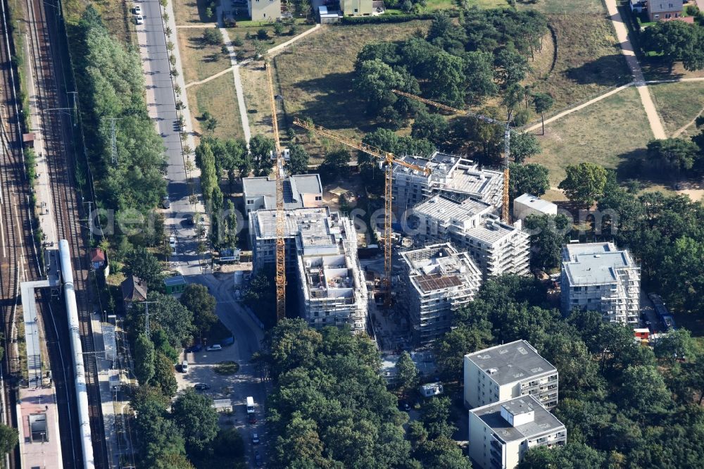 Aerial photograph Berlin - Construction site to build a new multi-family residential complex Am Carlsgarten of Helma Wohnungsbau GmbH designed by architects Blumers by Zechbau GmbH in Berlin