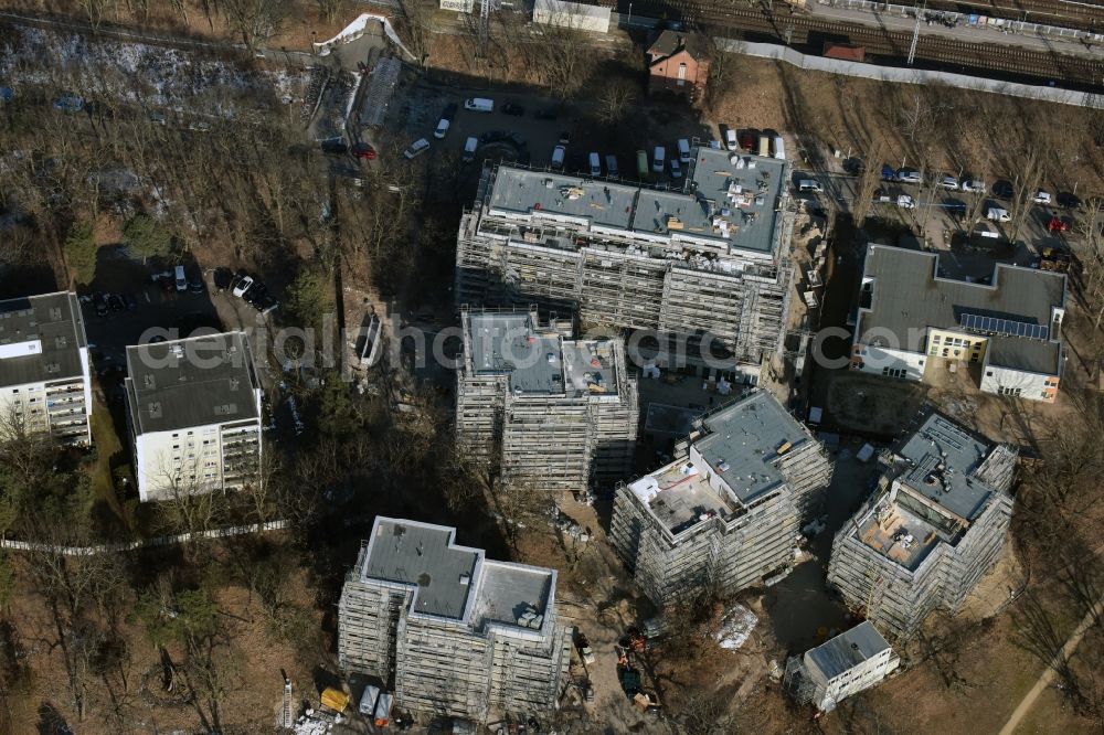 Berlin from above - Construction site to build a new multi-family residential complex Am Carlsgarten of Helma Wohnungsbau GmbH designed by architects Blumers by Zechbau GmbH in Berlin