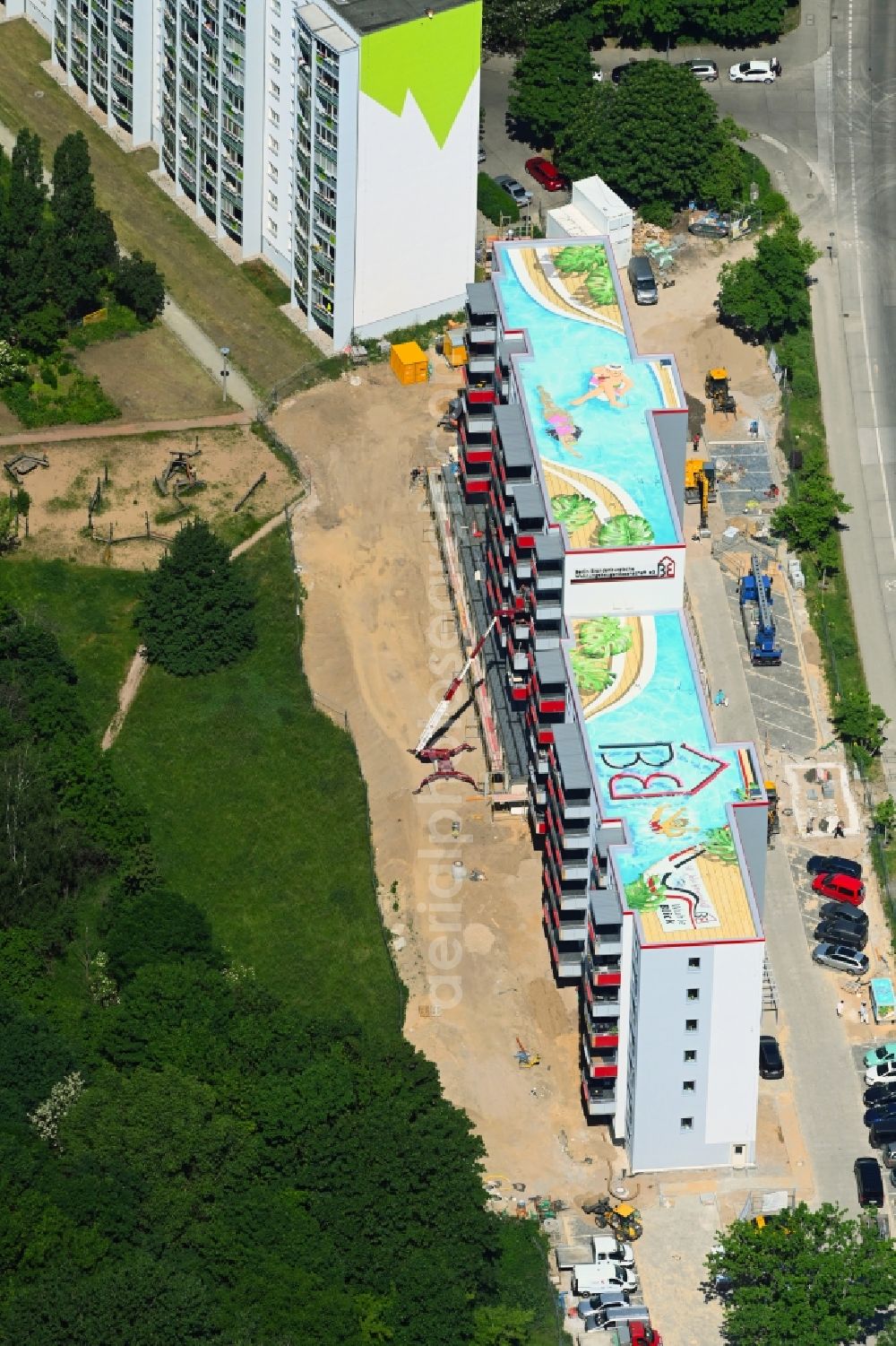 Aerial photograph Berlin - Construction site to build a new multi-family residential complex on Cecilienstrasse in the district Biesdorf in Berlin, Germany