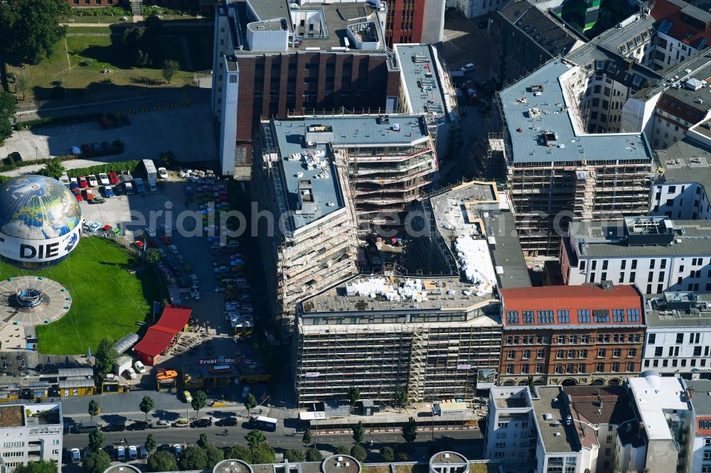 Berlin from above - Construction site to build a new multi-family residential complex Charlie Livin of Trockland Management GmbH along the Zimmerstrasse and Mauerstrasse in the district Mitte in Berlin, Germany