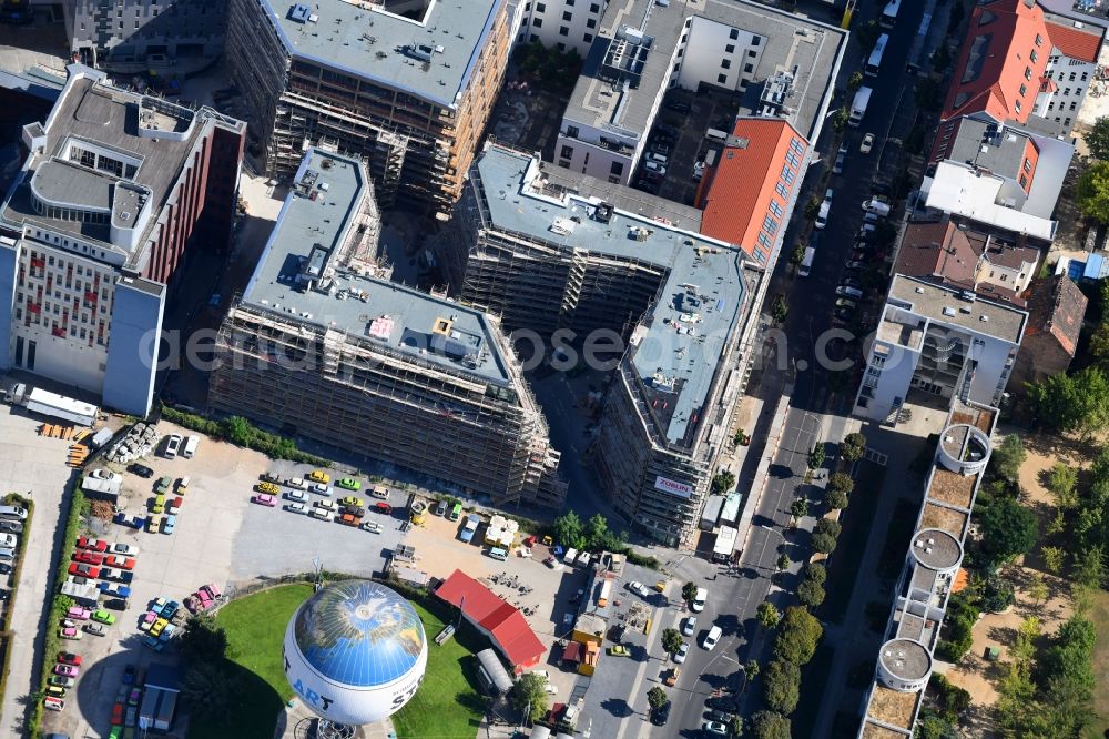 Aerial photograph Berlin - Construction site to build a new multi-family residential complex Charlie Livin of Trockland Management GmbH along the Zimmerstrasse and Mauerstrasse in the district Mitte in Berlin, Germany