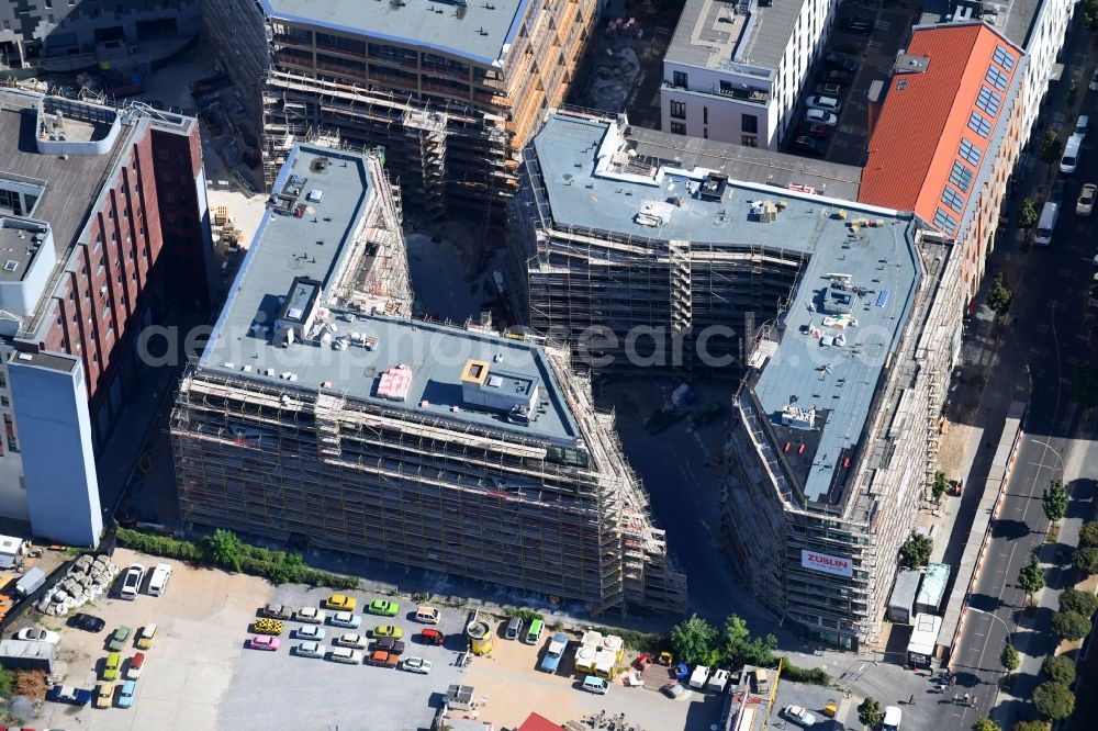 Berlin from above - Construction site to build a new multi-family residential complex Charlie Livin of Trockland Management GmbH along the Zimmerstrasse and Mauerstrasse in the district Mitte in Berlin, Germany