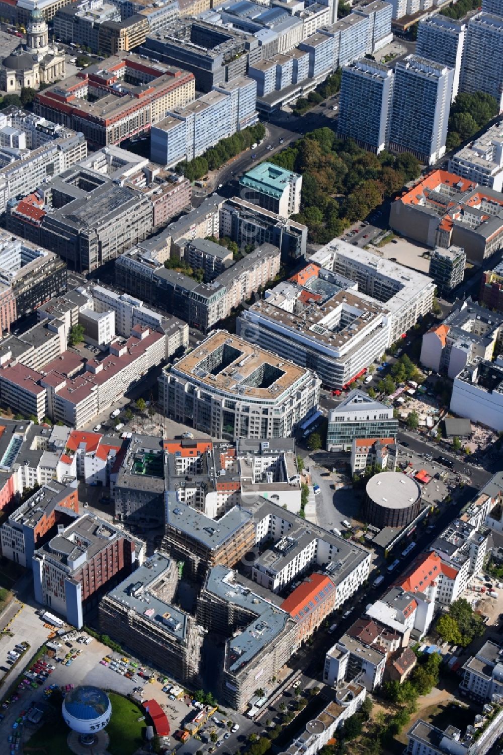 Aerial image Berlin - Construction site to build a new multi-family residential complex Charlie Livin of Trockland Management GmbH along the Zimmerstrasse and Mauerstrasse in the district Mitte in Berlin, Germany